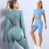 2 pezzi Seamless Yoga Set donna tuta a vita alta Leggings allenamento abbigliamento sportivo abbigliamento da palestra Fitness Crop Top tute sportive Set da palestra - Image 2