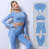 2 pezzi Seamless Yoga Set donna tuta a vita alta Leggings allenamento abbigliamento sportivo abbigliamento da palestra Fitness Crop Top tute sportive Set da palestra - Image 3