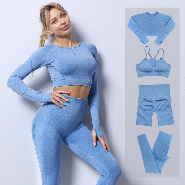2 pezzi Seamless Yoga Set donna tuta a vita alta Leggings allenamento abbigliamento sportivo abbigliamento da palestra Fitness Crop Top tute sportive Set da palestra - Image 3