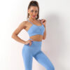 2 pezzi Seamless Yoga Set donna tuta a vita alta Leggings allenamento abbigliamento sportivo abbigliamento da palestra Fitness Crop Top tute sportive Set da palestra - Image 4