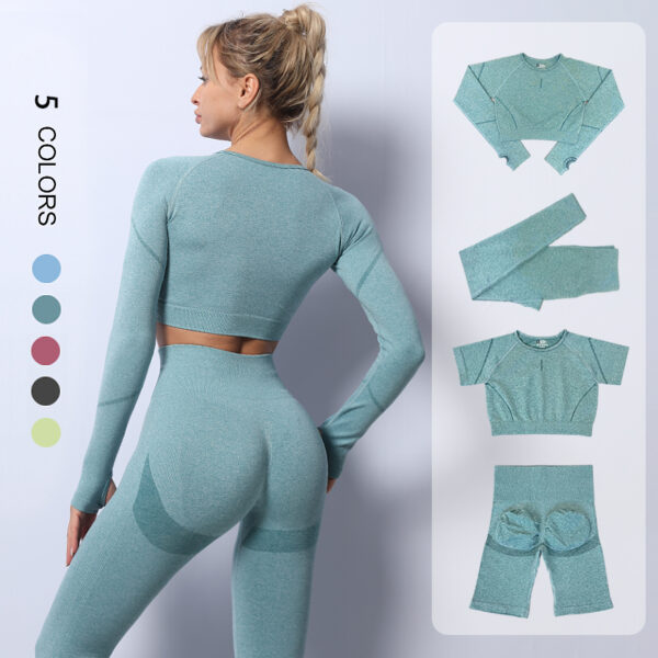 2 pezzi Seamless Yoga Set donna tuta a vita alta Leggings allenamento abbigliamento sportivo abbigliamento da palestra Fitness Crop Top tute sportive Set da palestra