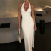Sexy Halter Backless Dress Summer Bodycon Wrap Dresses for Women Low Cut Party Club Clothing